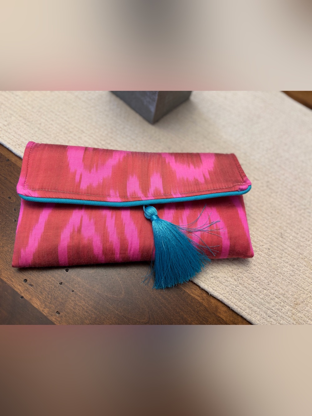 Pink and Teal Fold-Over Clutch